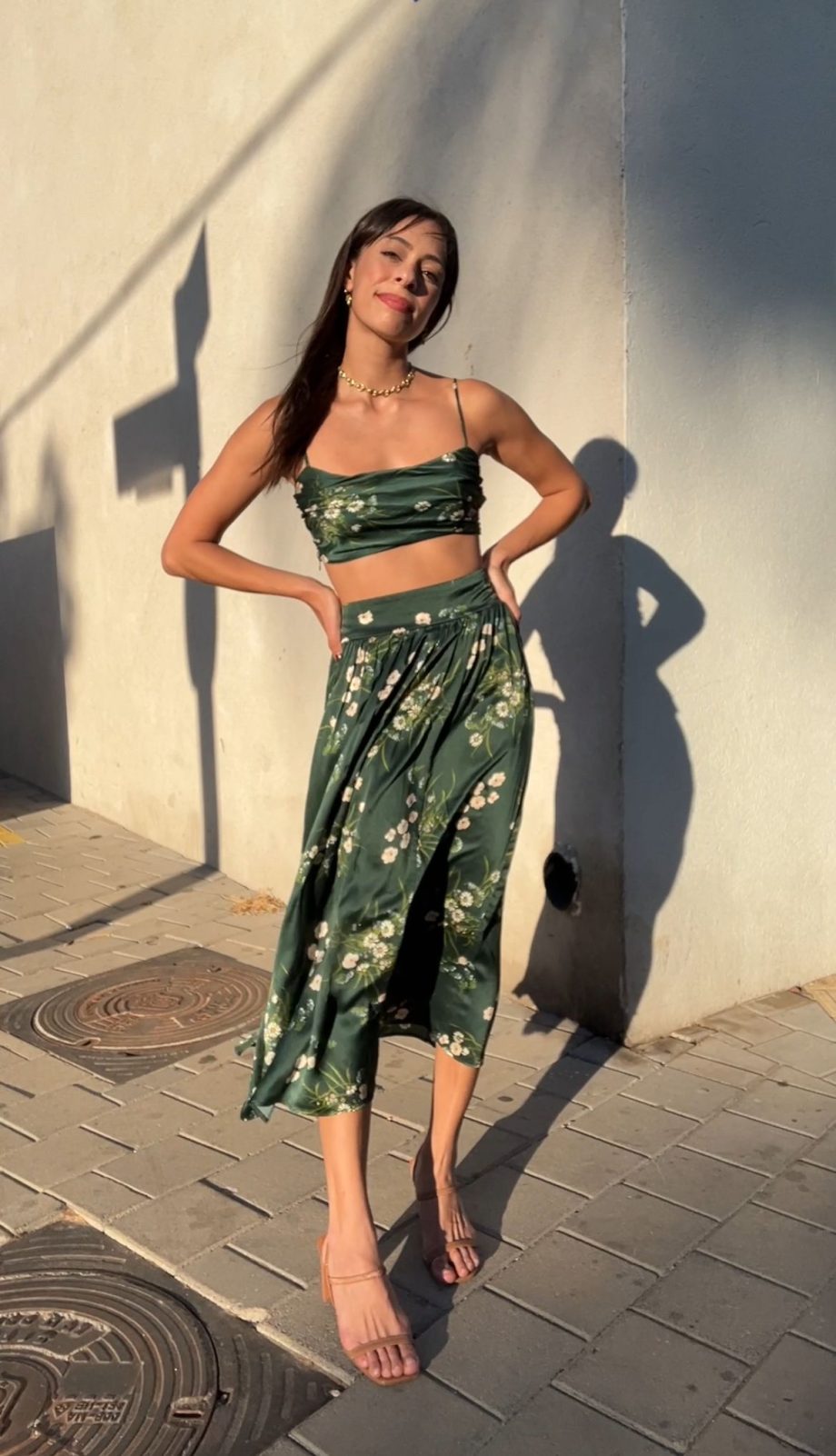 Reformation Carrie Silk Two Piece Green